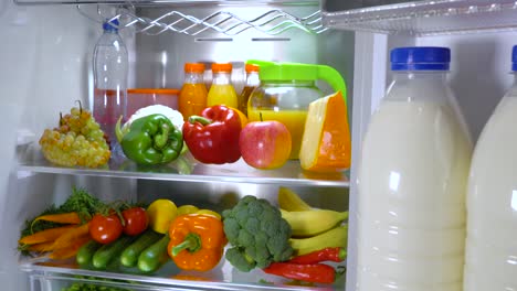 refrigerador abierto lleno de comida