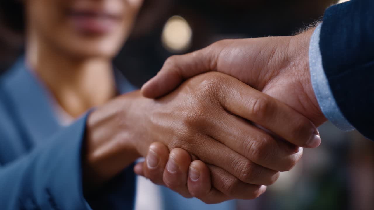 A Professional Handshake Initiating Collaboration Between Two Business Partners in a Modern Office Environment, Symbolizing Trust and Partnership Success