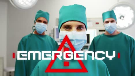 animation of the word emergency with healthcare workers in background during coronavirus pandemic