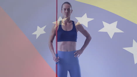 animation of flag of venezuela over caucasian female athlete