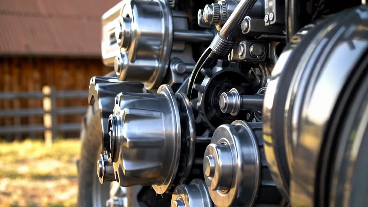 Close-up of a detailed metallic engine with intricate gears and components