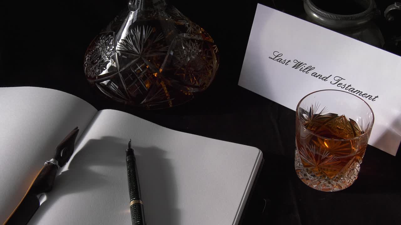 마지막 유언장을 들고 있는 책상 위에 봉투가 놓여 있습니다 - 축소