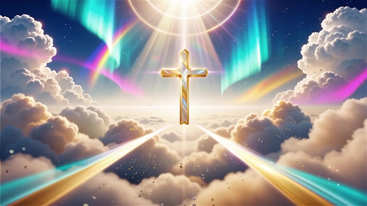 Croce Cristiana Luce Celestiale Sfondo per il Culto.