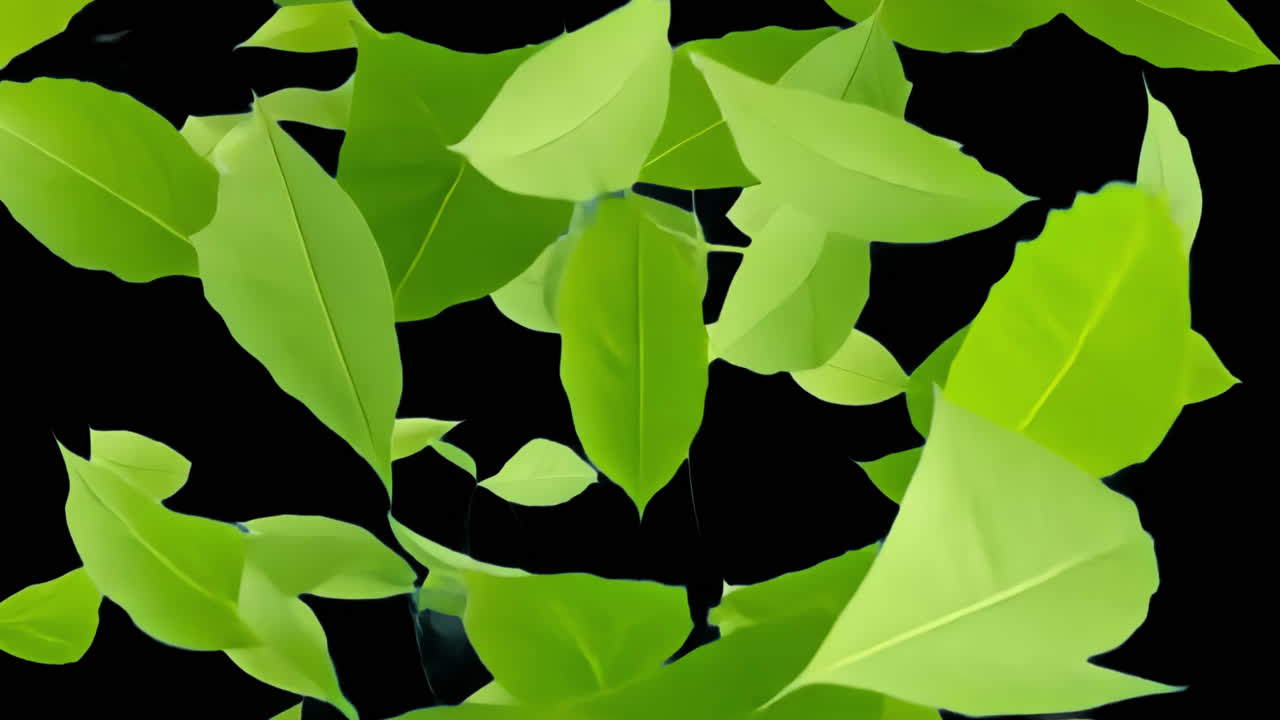 Vibrant green leaves floating animated overlay, transparent 4K video, alpha channel, ProRes 4444