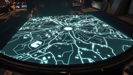 futuristic city map on interactive table