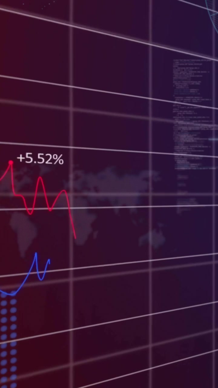 Animation of statistics and data processing over dark background