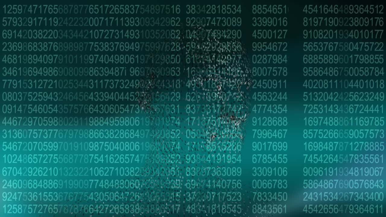 animación del procesamiento de datos sobre el giro digital de la cabeza humana