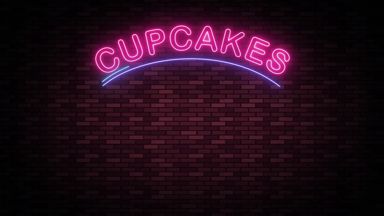 컵케이크의 네온 표지 애니메이션이 순차적으로 나타납니다.