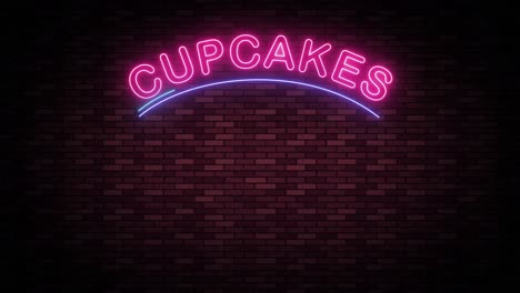 neon sign animation of cupcakes appearing sequentially.