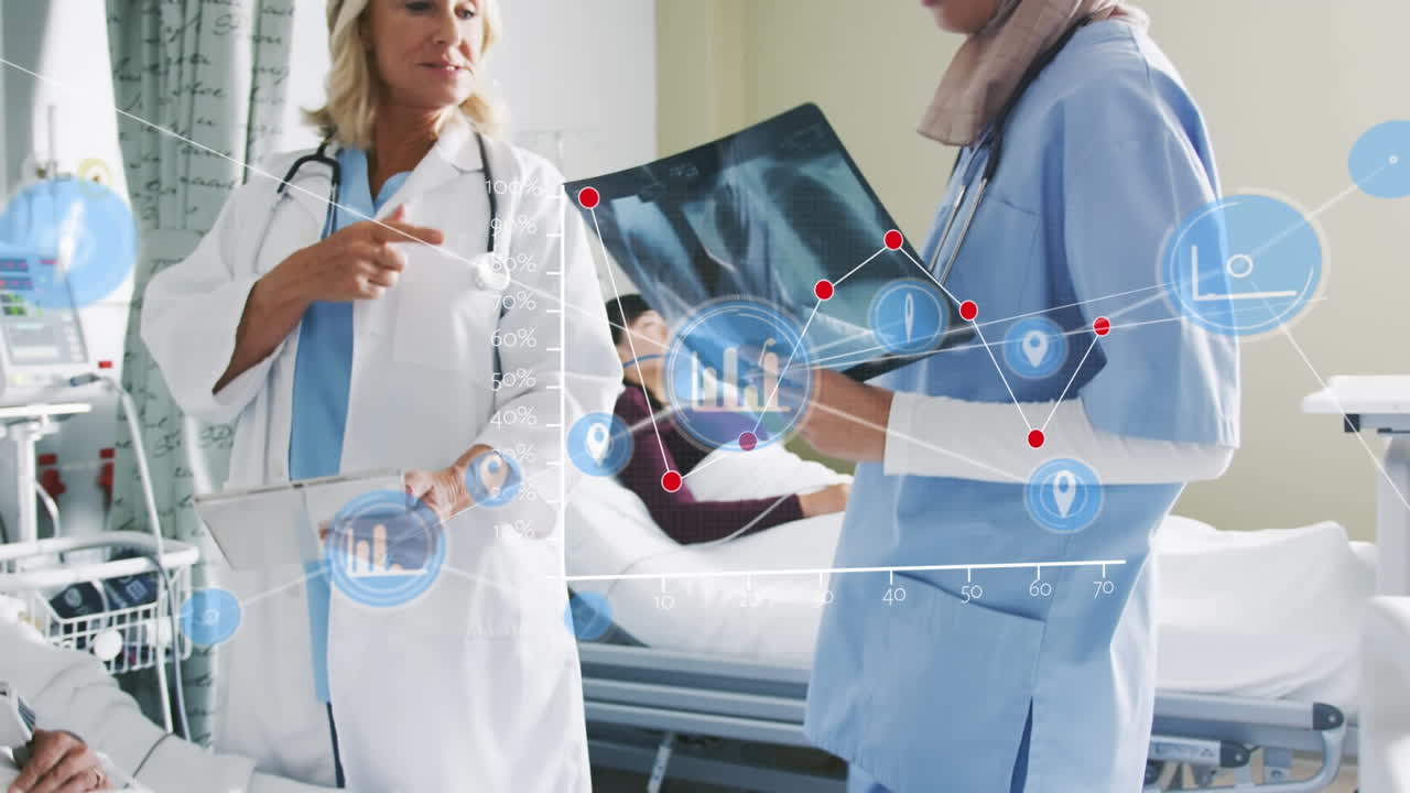 스레이 스캔을 통해 다양한 의사들의 연결망과 통계를 애니메이션화합니다.