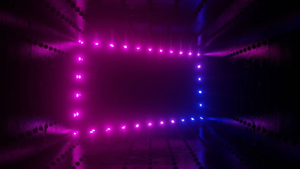 animación en bucle de lámparas de neón en un túnel oscuro. movimiento sin fin. paneles led para escenas musicales