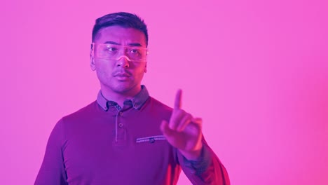 futuristic man in pink and purple neon light