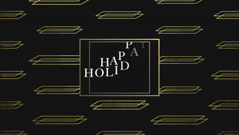happy holidays with gold shapes pattern on black gradient