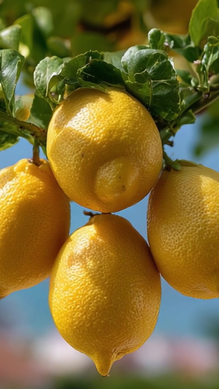 Limoni freschi e succosi appesi a un albero verde vibrante in un giardino soleggiato, mettendo in mostra il loro colore giallo brillante e la texture naturale.
