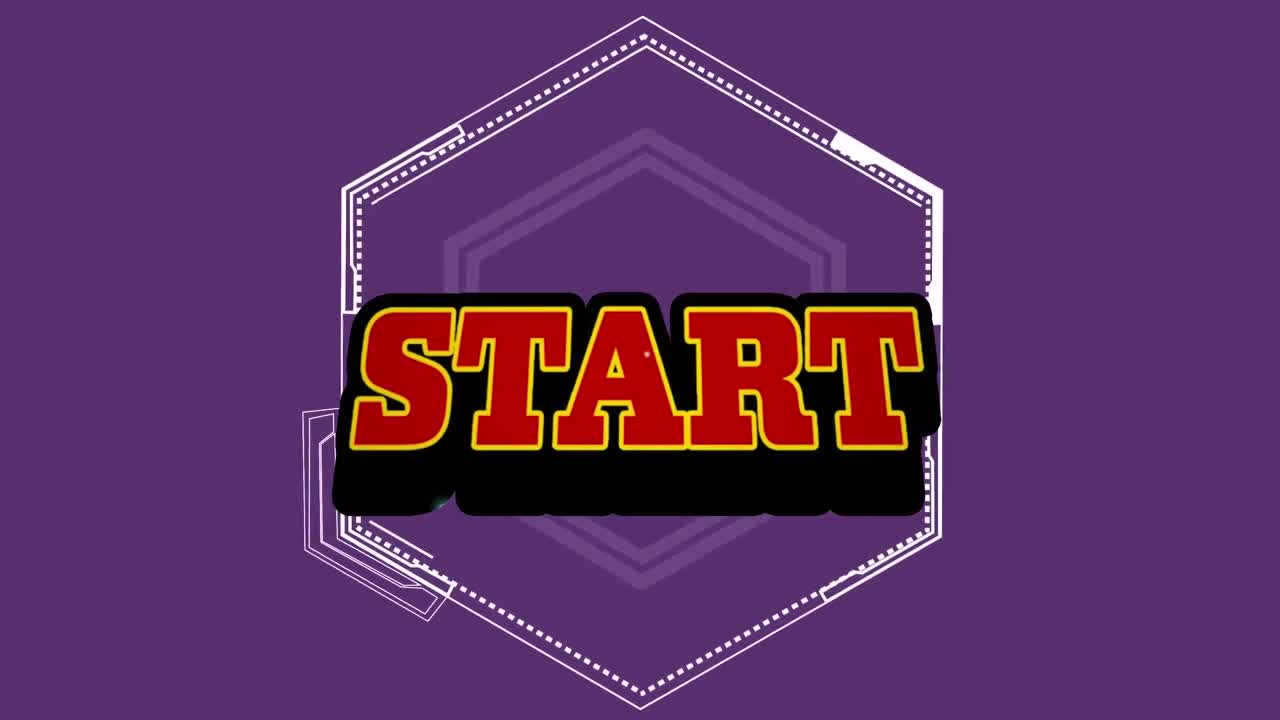 animación del texto de inicio sobre un fondo púrpura.