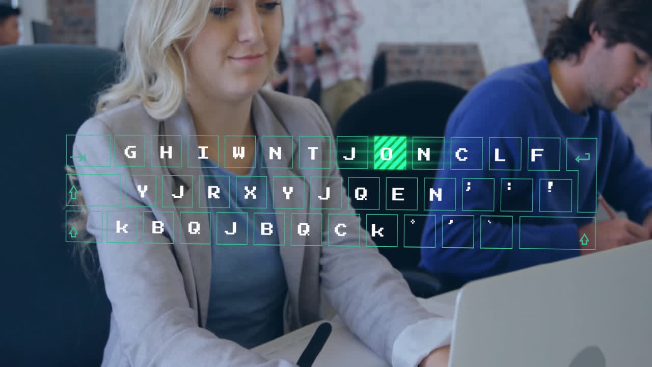animación del procesamiento de datos sobre diversas personas de negocios en la oficina