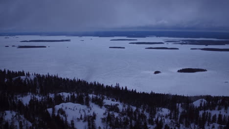 stunning cinematic aerial dawn shot of lake pielinen, finland