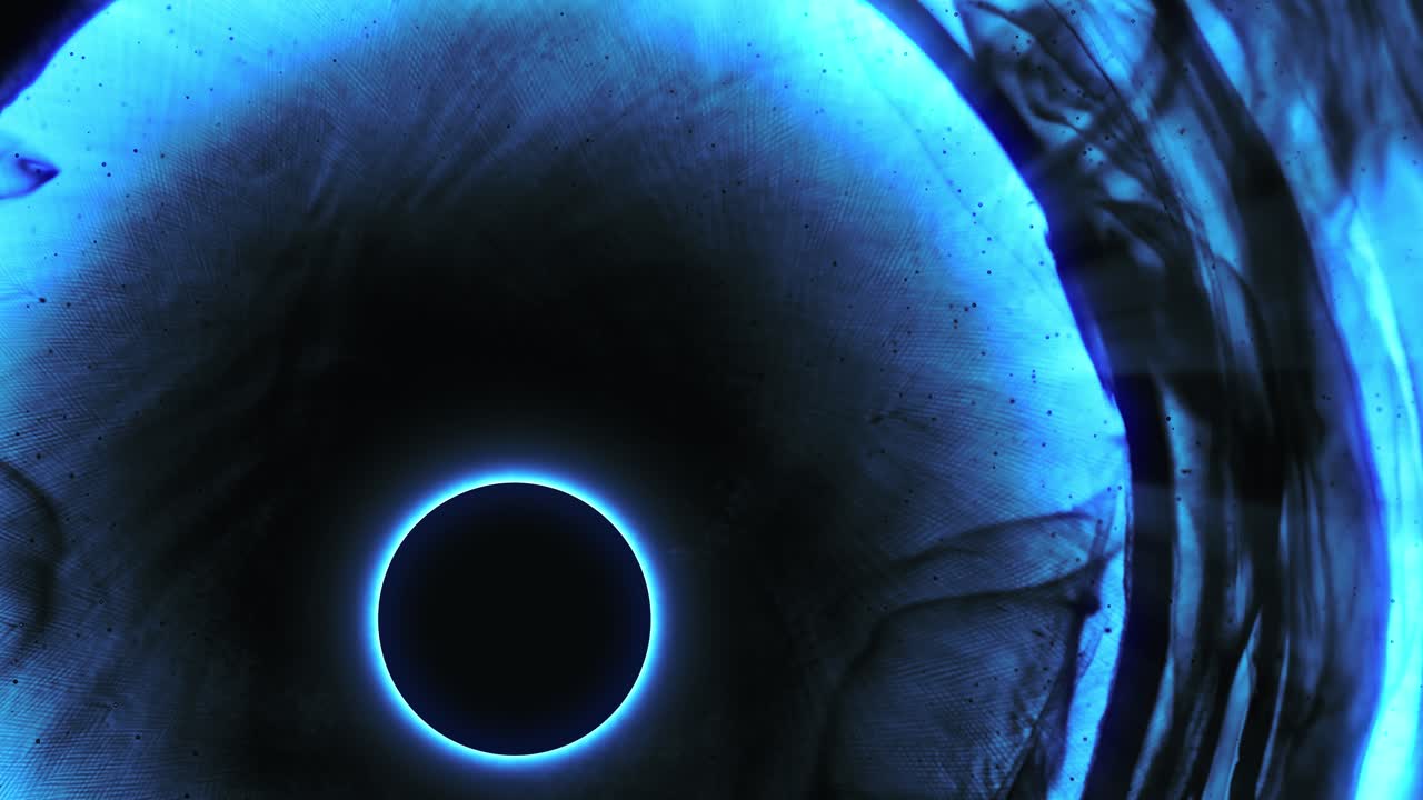 concepto de eclipse de órbita del planeta - la tinta negra se extiende en la superficie azul