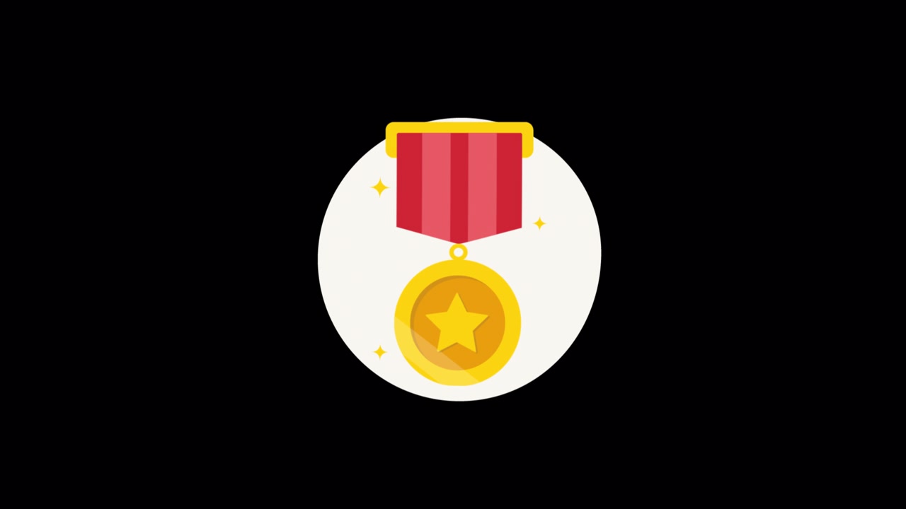 Animated Gold Medal Award Icon on Black Background