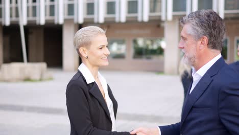 business professionals shaking hands outdoors