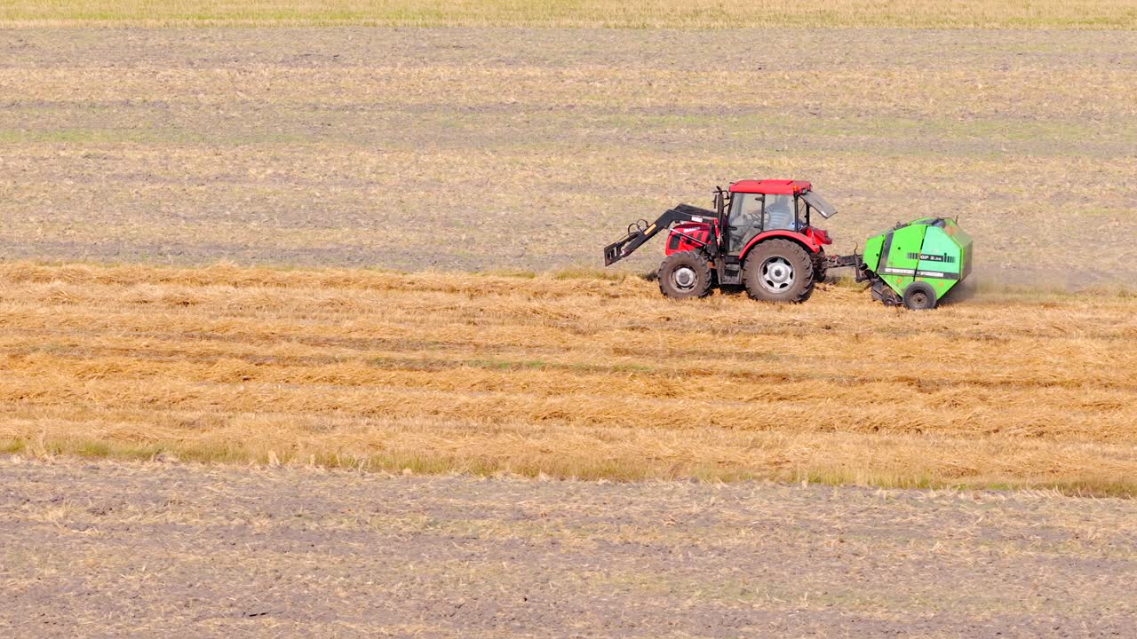 Farming Baler Equipment, Crop Meadows, Summer Planting, Aerial View