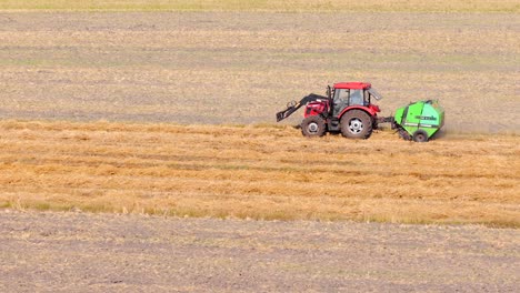 farming baler equipment, crop meadows, summer planting, aerial view
