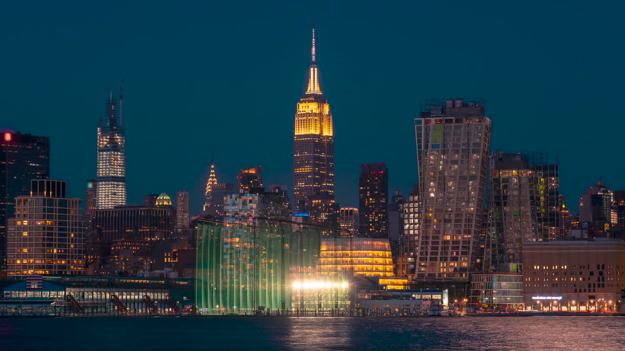 뉴저지, 호보켄, 미국에서 본 일몰 동안 미드타운 맨해튼 스카이라인