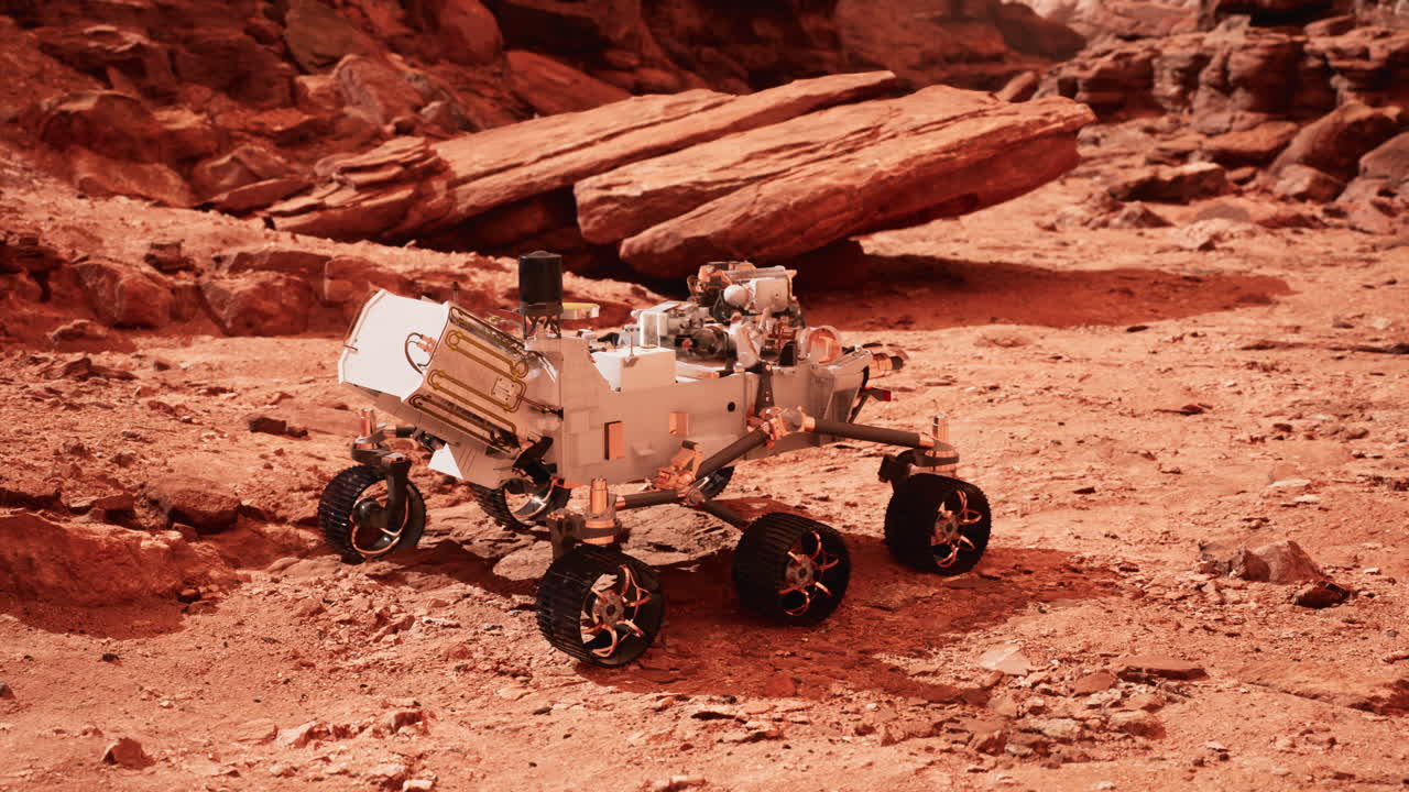 Mars Rover Perseverance exploring the red planet. Elements furnished by NASA.
