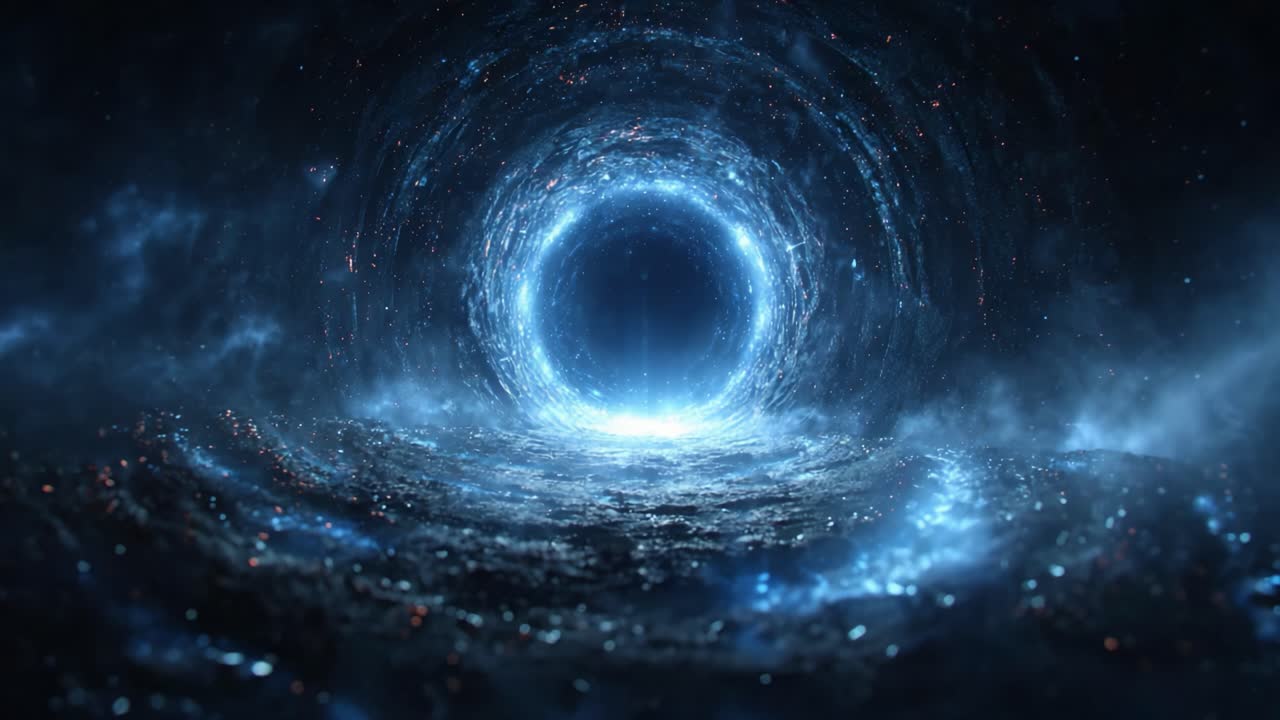 A Stunning Journey Through a Cosmic Vortex: Exploring a Mysterious Portal Surrounded by Starry Depths and Ethereal Light