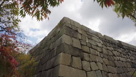 Osaka-Castle-Wall-Fortification,-Ancient-structure-in-Kansai-Japan