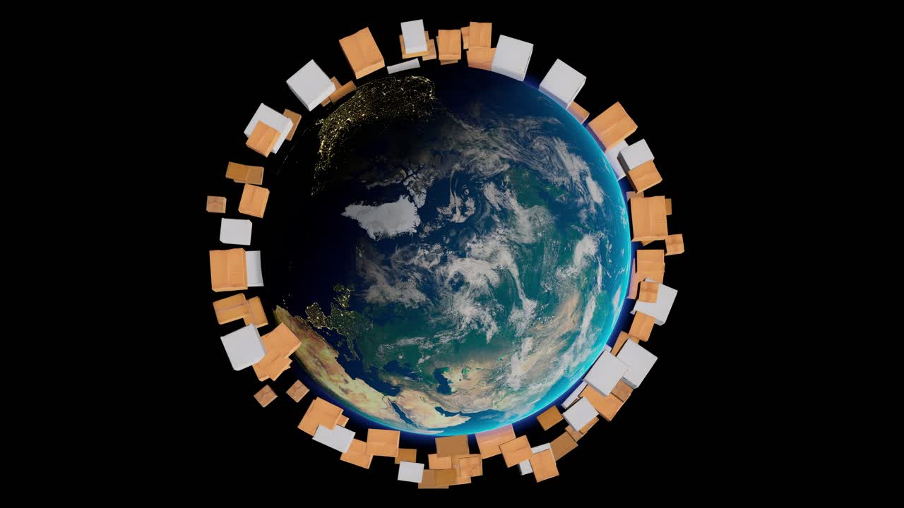 globo giratorio con caja de cartón, animación de envío