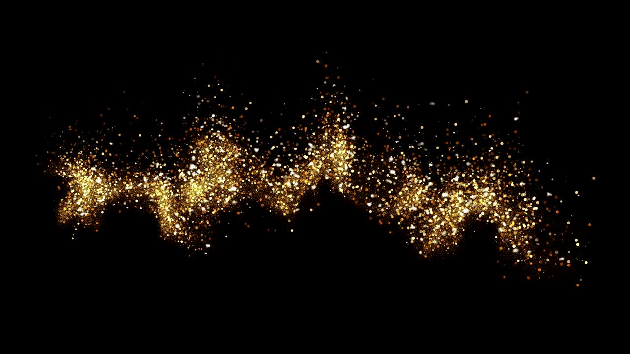 황금 하늘, 추상적인 별 먼지, 스모키 파동 입자, 3d 입자와 함께 나노 동적 흐름.