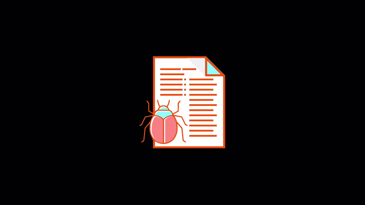 Illustrazione animata di un bug software su un documento