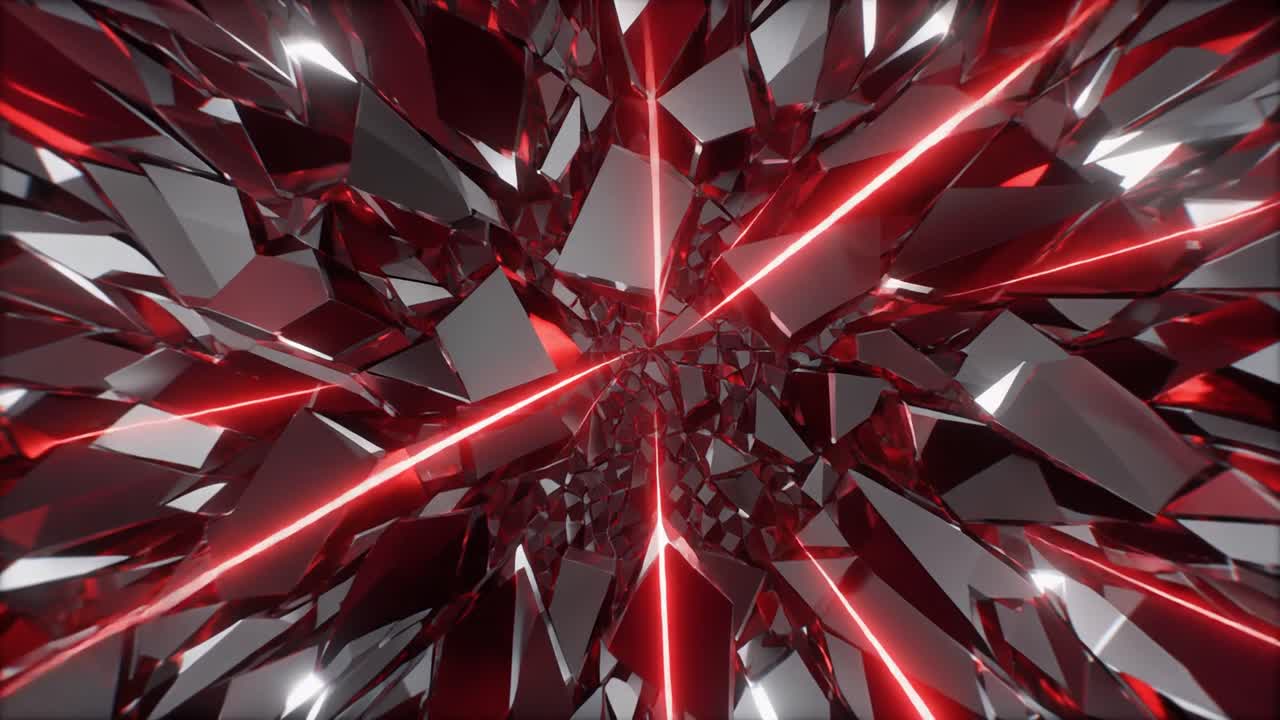 Glowing Red Lasers Intersecting Abstract Geometric Fragments