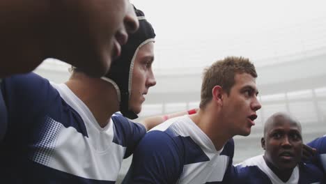 male rugby players forming huddles in the ground 4k