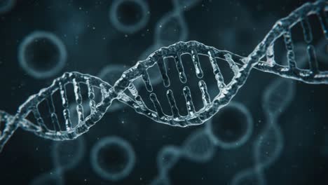 a stunning view of dna helix structure in a microscopic realm, showcasing intricate details of genetic material surrounded by a mysterious background