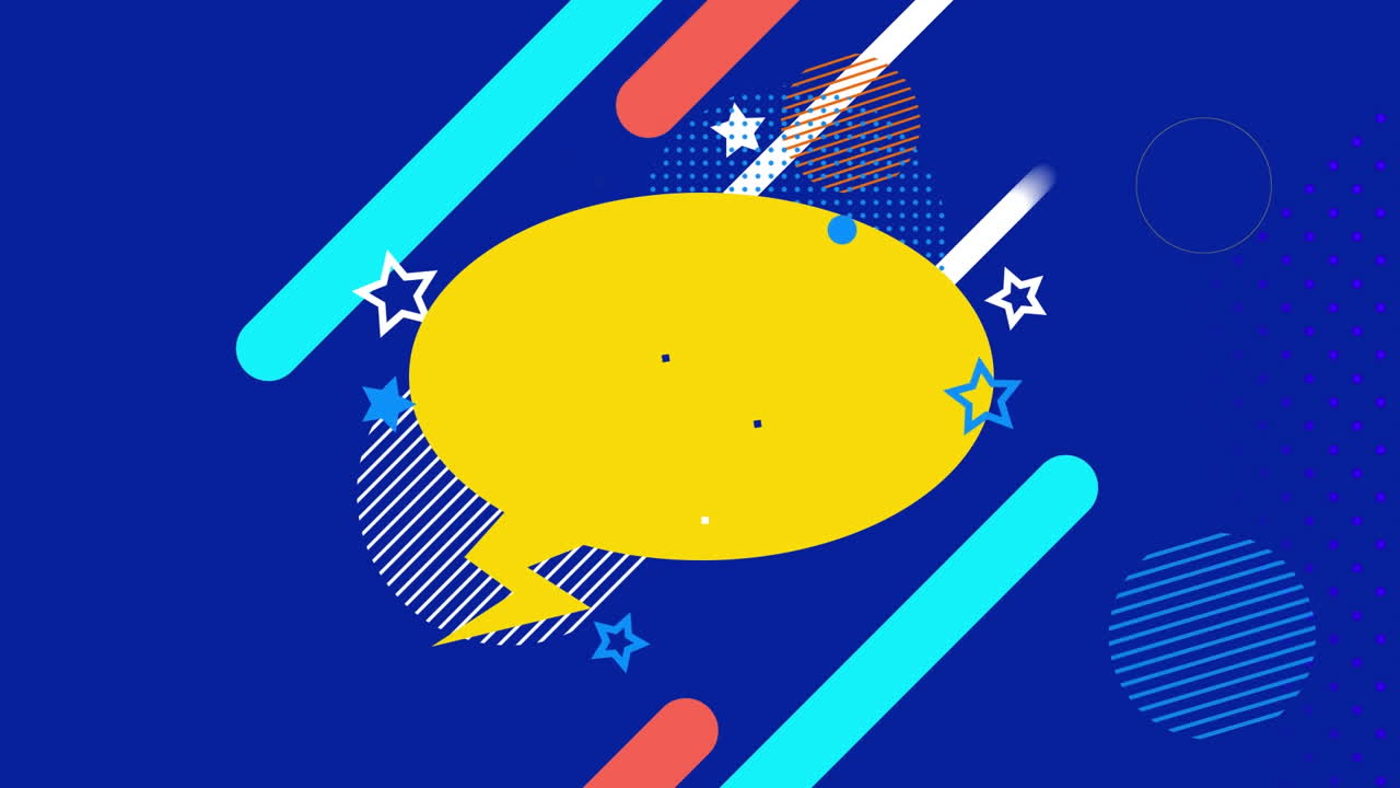 Animation of speech bubble over shapes on blue background