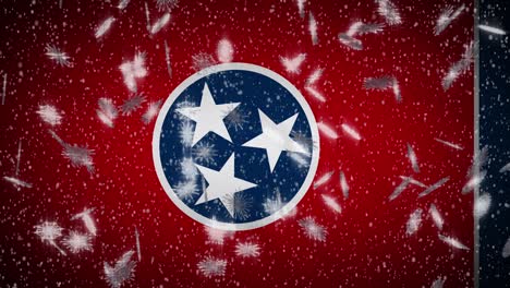 tennessee flag falling snow, new year and christmas background, loop