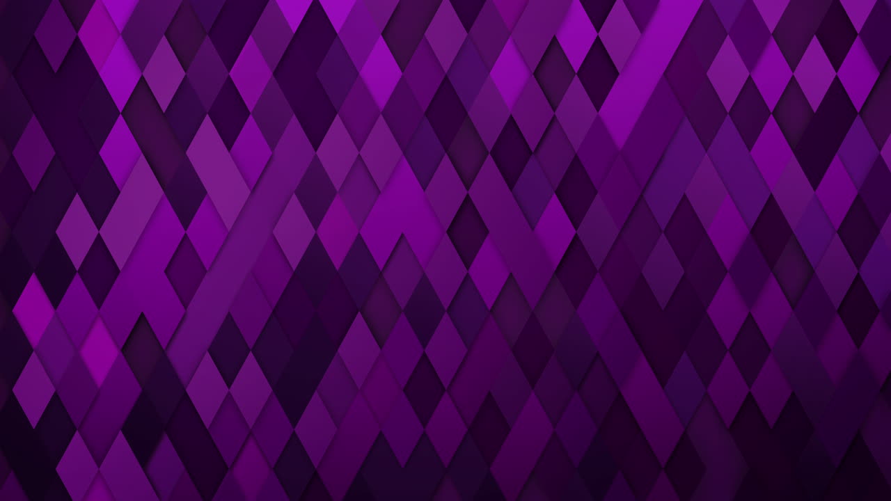 Abstrakt tekstur af overlappende diamant- og rombeformer i lilla nuancer med bløde skygger og dybde. Violet 3D diamant geometrisk mønster. Loop-animation.