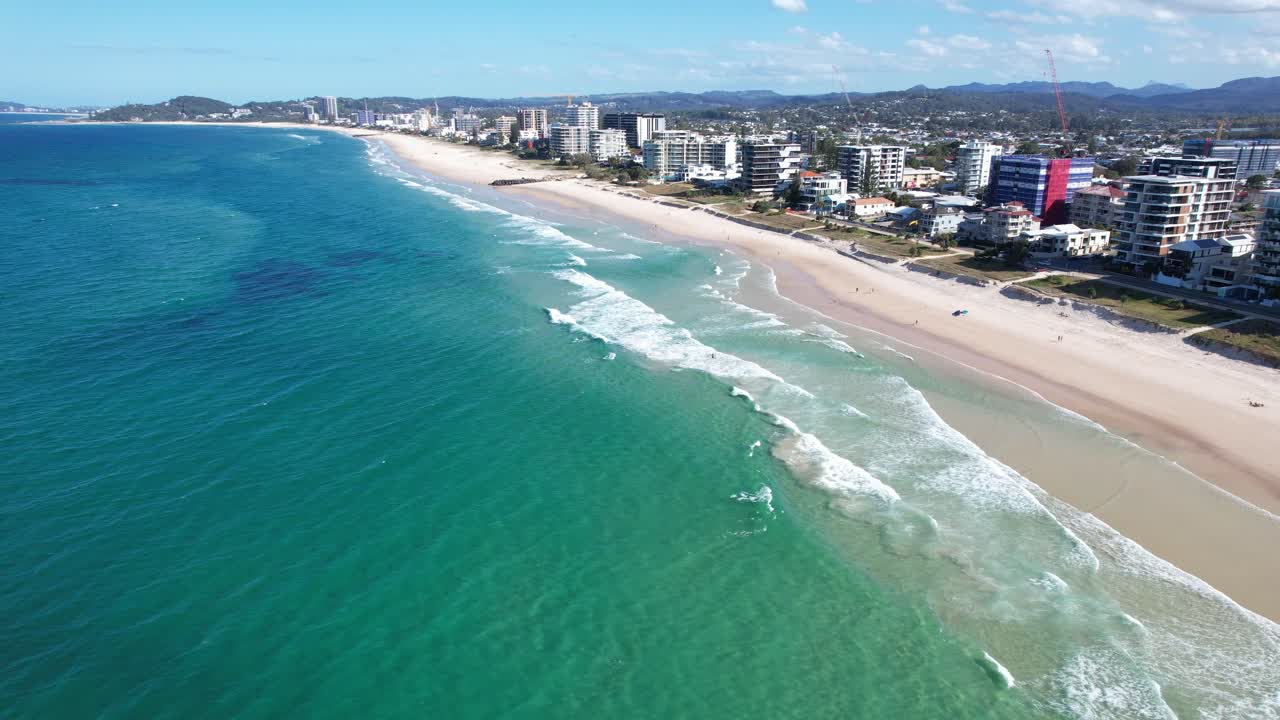 Palm Beach With Turquoise Seascape In Gold Coast, QLD, Australia - Drone Shot