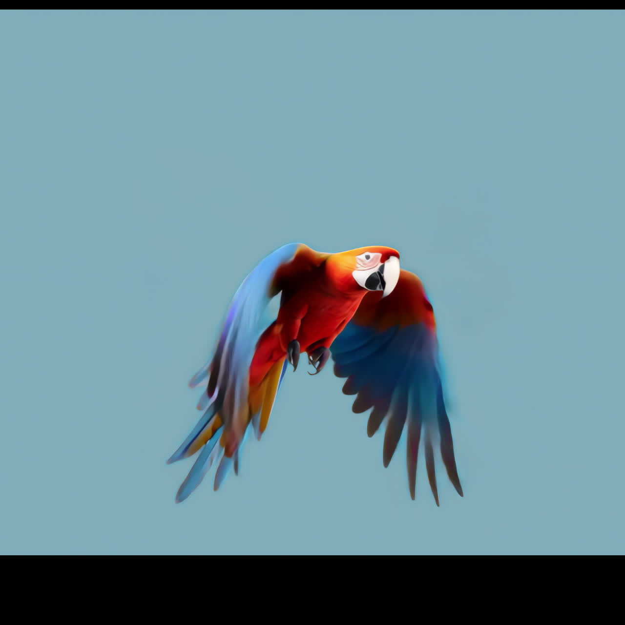 Colorful parrot in flight motion animation isolated asset, transparent 4K video, alpha channel
