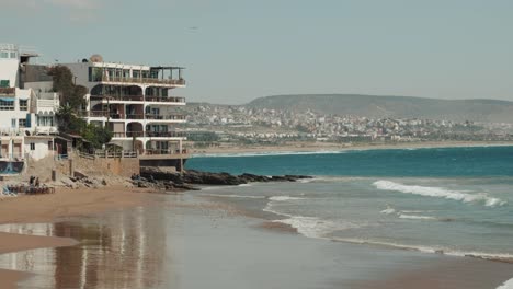 beach, sea shore and waves in taghazout, agadir, morocco