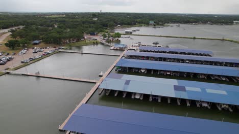 aerial 360 pan of the eagle mountain marina on eagle mountain lake in texas