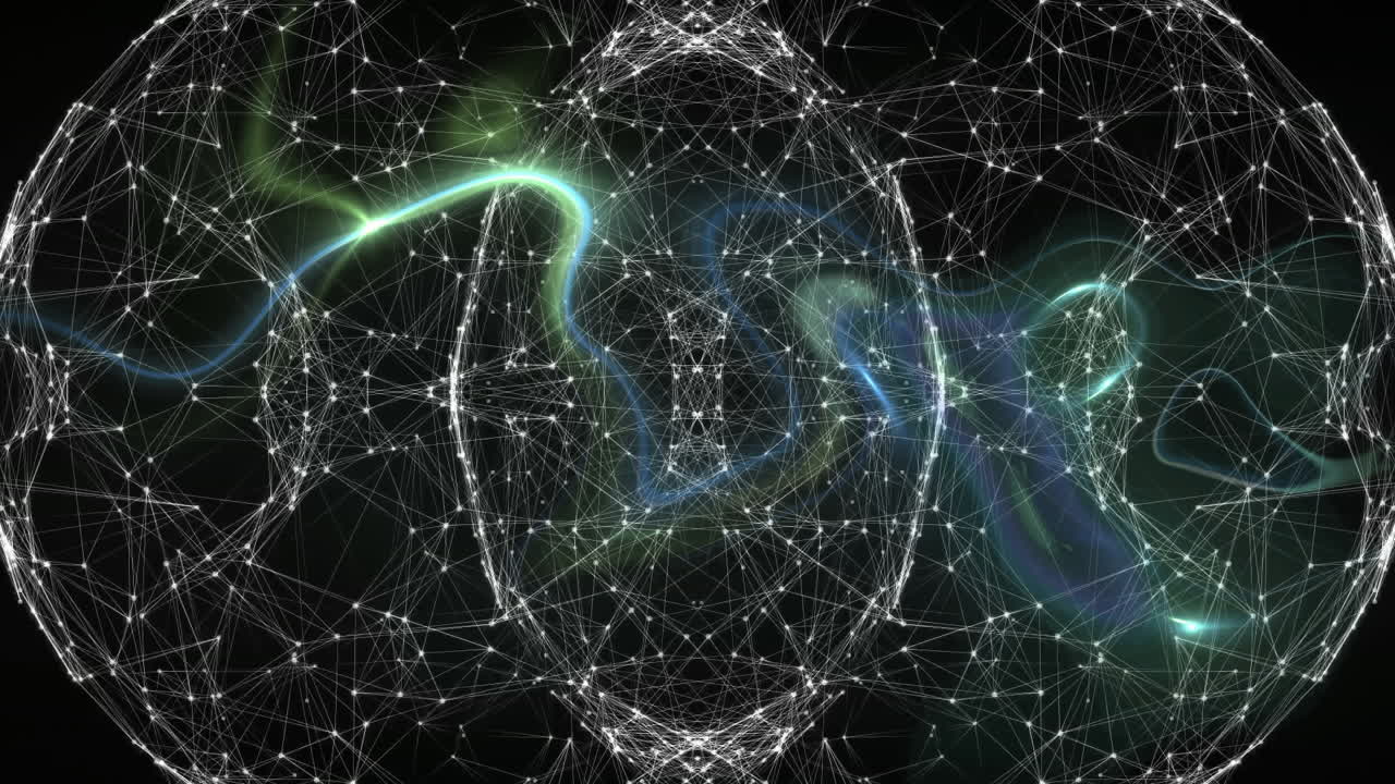 animación de formas blancas y globo sobre formas de neón en movimiento