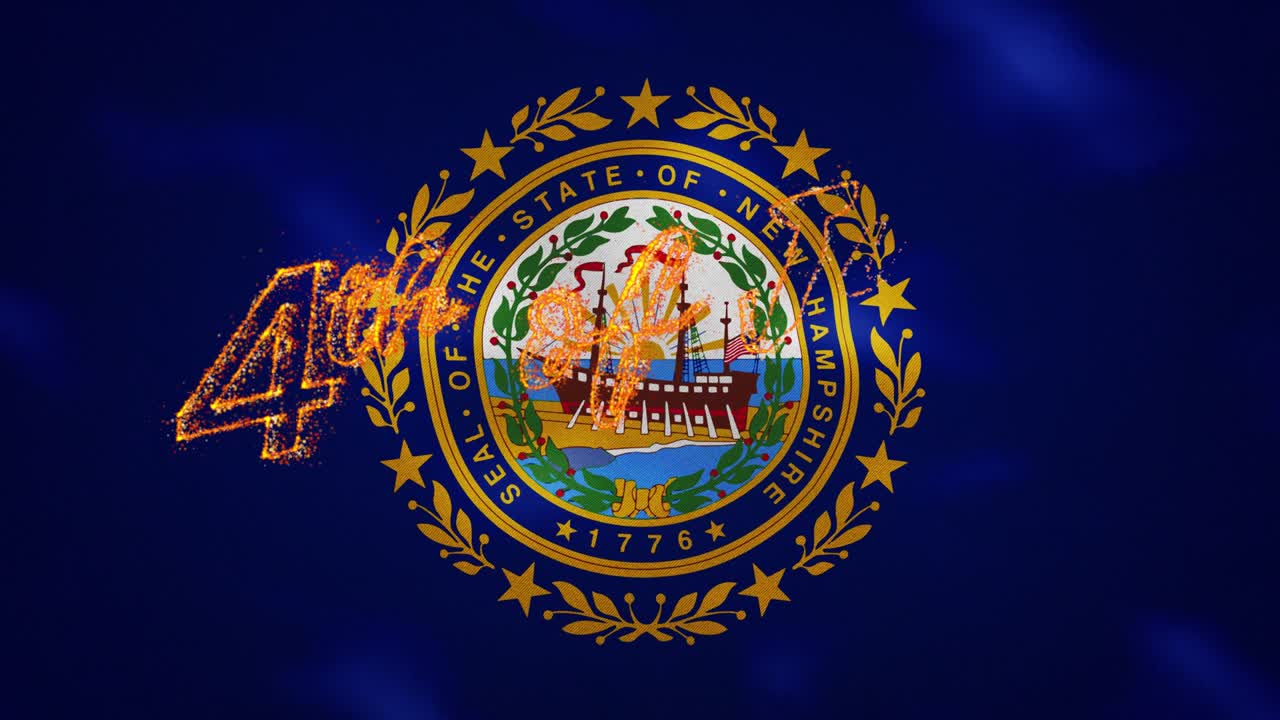 Sfondo con bandiera del New Hampshire per scritte infuocate del 4 luglio, in loop.