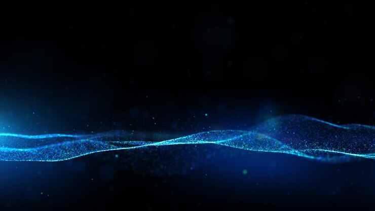 Abstract blue color digital particles wave flow with bokeh and lighting background, Seamless Loops animation 4k