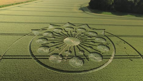 scenic crop circle in owslebury, england - aerial drone shot