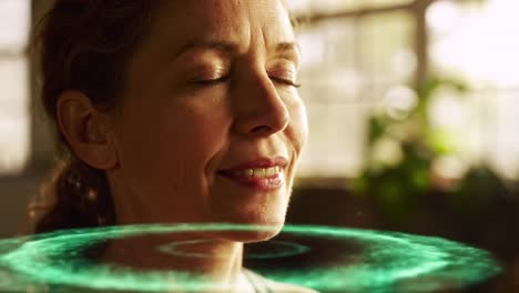 woman meditating with green aura