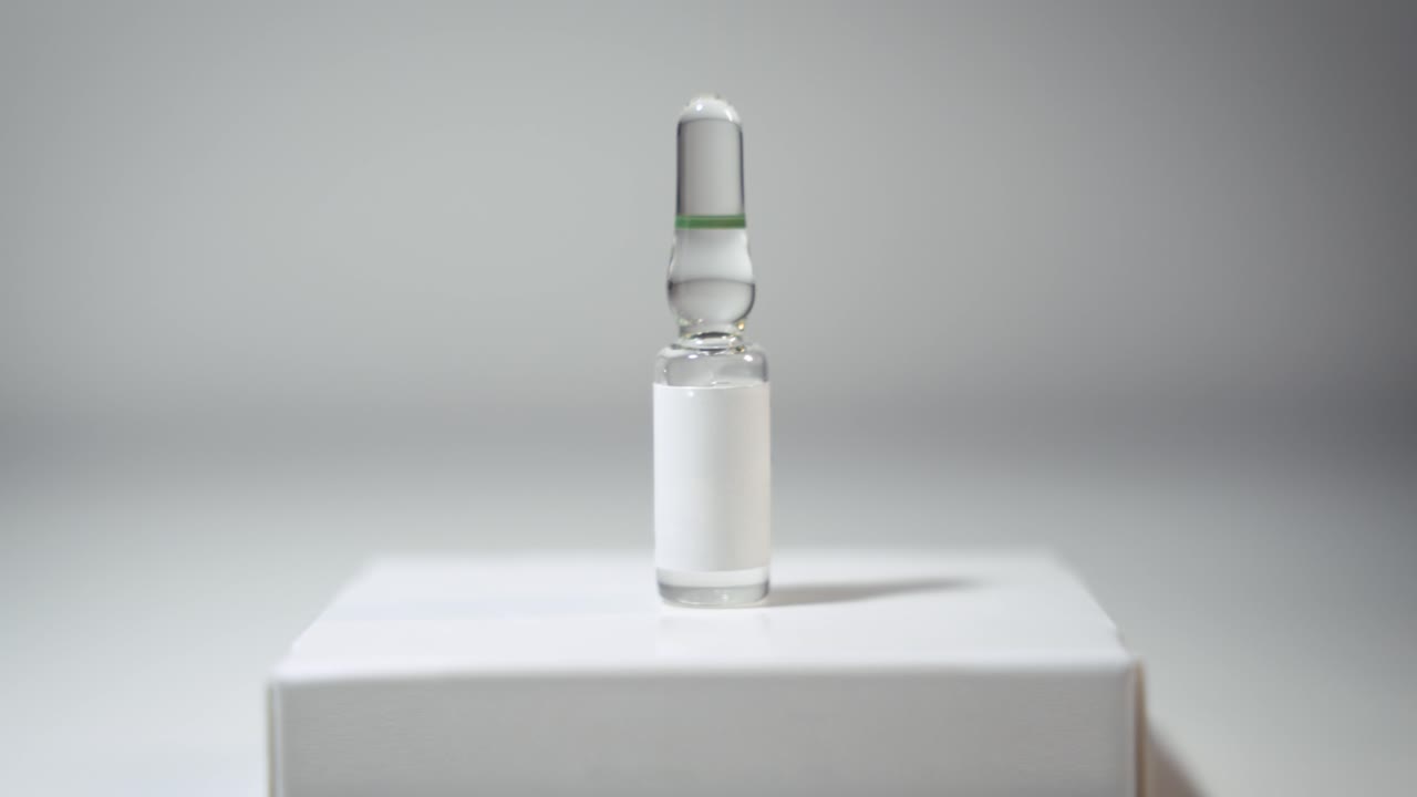 Cinematic Push-In on Glass Ampoule, Pharmaceutical Drug Concept