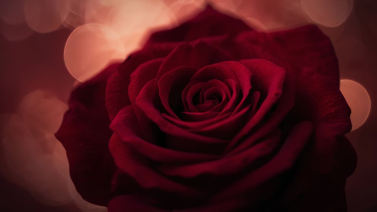 Mostra macro di una rosa rossa in fiore con messa a fuoco micro e modifica della luce che rivela petali a strati, bokeh